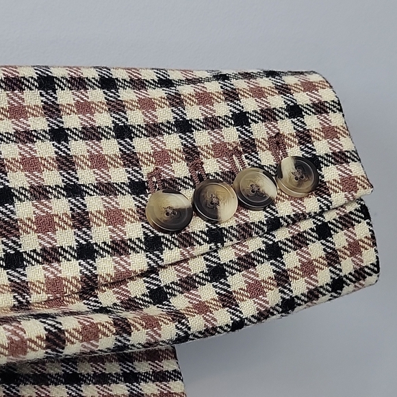 Liz Claiborne New York Tartan Brown Cream Black Wool Plaid Blazer - Picture 10 of 11